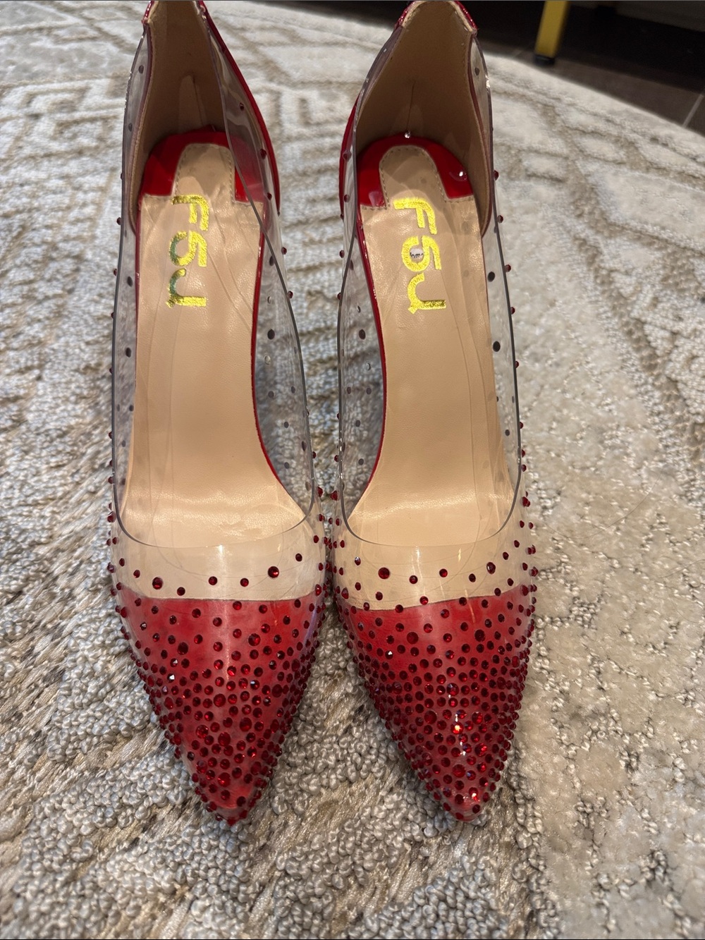 FSJ Red Patent & Clear Pointed-Toe Stiletto Pumps - Picture 8 of 8